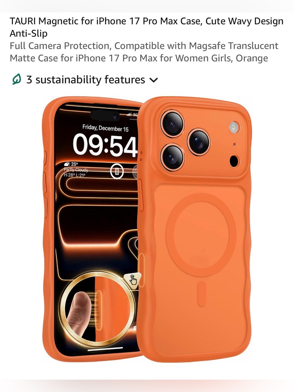 Magnetic iPhone 17 Pro Max Case — Orange Matte Anti-Slip Translucent NEW